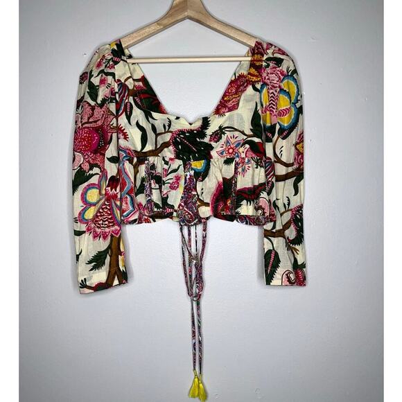 Alix of Bohemia Lila Canary Peplum Floral Long Sleeve Top Crop Size Small Multi - Picture 2 of 8